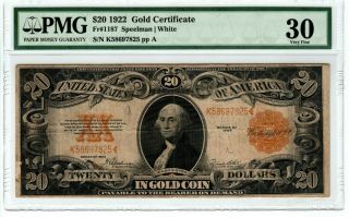 Tr 1922 Pmg 30 Very Fine $20 Large Size Gold Seal Gold Certificate