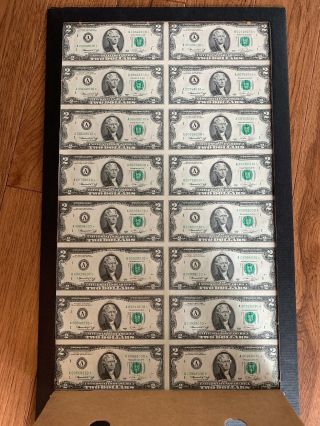 1976 2 Dollar Bill Sheet Sequel Serial Star Note Uncut 16 Bills Series A
