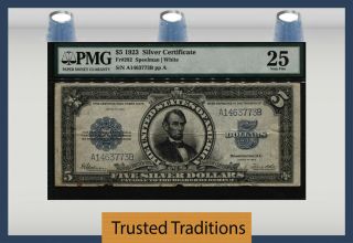 Tt Fr 282 1923 $5 Silver Certificate Porthole Small Blue Seal Pmg 25 Very Fine