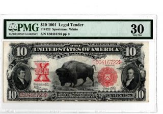 1901 $10 Legal Tender Bison Fr 122 Pmg 30 Speelman/white 19 - C022
