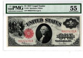 1917 $1 Legal Tender Note Pmg 55 Fr 39 Speelman/white 19 - C008