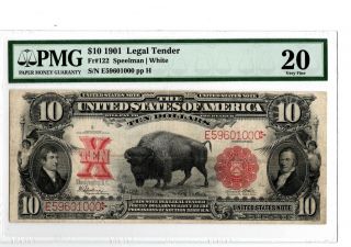 1901 $10 Legal Tender Bison Fr 122 Pmg 20 Speelman/white 19 - C020