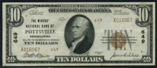 Fr1801 - 2 Ch 649 $10 1929 National Bank Pottsville,  Pa - - Xf - - Bu1696