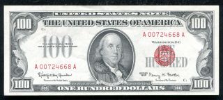 Fr.  1550 1966 $100 Red Seal Legal Tender United States Note About Unc (b)