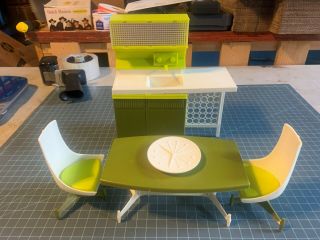 Vintage Toy Dollhouse Furniture Kitchen Sink With Table And Chairs Amsco Toys