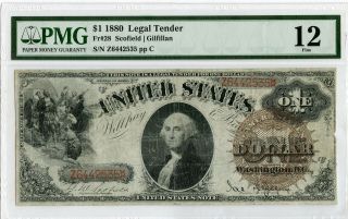 1880 $1 One Dollar Legal Tender Red Seal Sawhorse Pmg 12 Note Jd548
