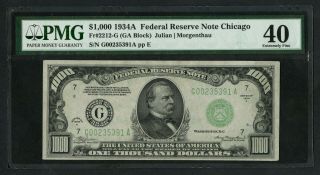 Fr2212 - G $1,  000 1934a Frn Chicago Pmg 40 Choice Xf (looks Au, ) Wlm9467