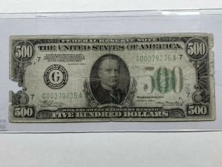 1934 A $500 Dollar Federal Reserve Note Bill Chicago Fr 2202 - G