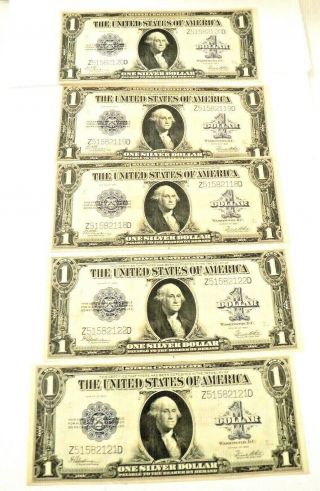 (5) 1923 $1 Large Size - Silver Certificates - Uncirculated,  Consecutive Numbers