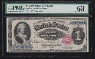 Us 1891 $1 Silver Certificate Gem Margins Fr 223 Pmg 63 Cu (086)