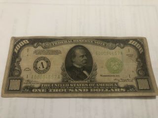 1934 Series $1000 Dollar Bill Federal Reserve Note