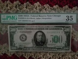 1934a $500 Five Hundred Dollar Chicago Pmg Choice Vf 35