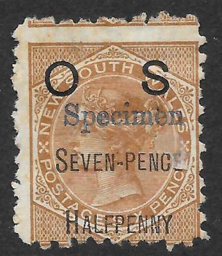 South Wales 1891 7½d On 6d Brown Official With Specimen Overprint