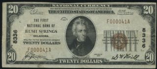 1929 T - 1 $20 The First National Bank Of Rush Springs,  Oklahoma 8336