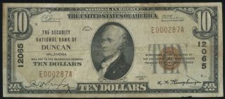 1929 T - 1 $10 The Security National Bank Of Duncan,  Oklahoma 12065