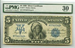 1899 $5 Five Dollar Silver Certificate - Pmg 30 Very Fine Fr 277
