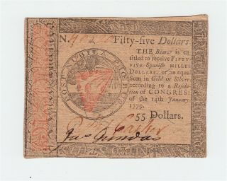 1779 Pennsylvania Continental Currency $55 Note Fifty - Five Dollars Us Usa Bill
