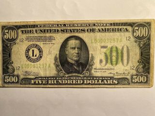 1934a $500 Five Hundered Dollar Bill Federal Reserve Note Chicago Fr - 2202 - G