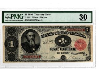 1891 $1 Treasury Note Fr 351 Pmg 30 Tillman/morgan 19 - C052