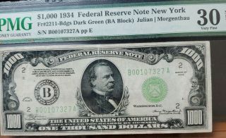 1934 $1000 One Thousand Dollar York Reserve Note Pmg Vf30