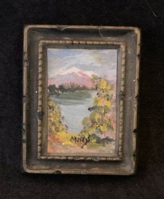 Oil Painting In Plaster Frame Signed Molly 2 3/4” Miniature Dollhouse Wall Decor