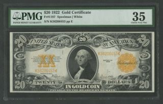 Fr1187 $20 1922 Gold Note Pmg 35 Choice Vf,  Hw5672
