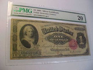 1891 $1 Large Silver Certificate Martha Washington Pmg Very Fine 20 Fr 222
