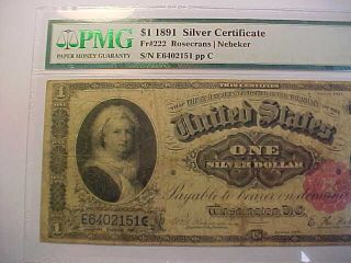 1891 $1 LARGE SILVER CERTIFICATE MARTHA WASHINGTON PMG VERY FINE 20 FR 222 2