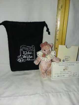 R John Wright Fully Jointed 3 3/4 Inch Itty Bitty - Pinky Bear.  Has Certificate