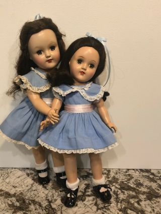 Such Cuties 2 Ideal Toni Dolls P91 15” & P90 14” 2 Matching Blue Toni Dresses