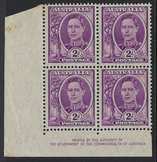 Australia:1944 Gvi 2d Bright Purple Sg205 Mnh Imprint Block