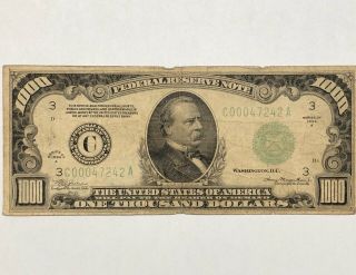 1934 A $1000 One Thousand Dollar Bill Philadelphia Pennsylvania -