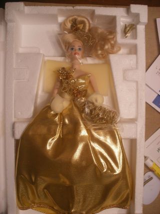 Mattel Gold Sensation 1993 Porcelain Barbie Doll With Stand And