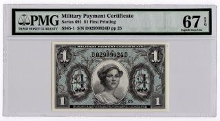 $1 Series 691 First Printing Military Payment Certificate Pmg 67 Epq Gem