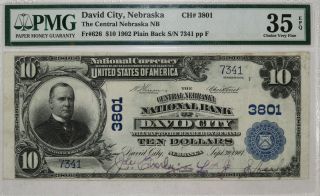 1902 Pb $10 David City Nebraska National Bank Note Pmg Choice Vf 35 Epq (341)