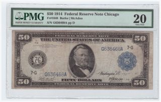 $50 1914 Federal Reserve Note Fr 1048 Chicago Vf - 20