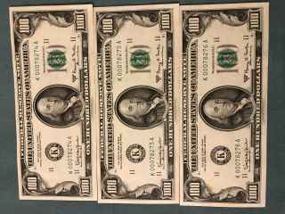1963 Uncirculated Sequential Low Serial Number Us $100 Bills