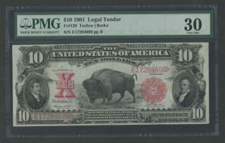 Fr120 $10 1901 Legal Tender " Bison " Note Pmg 30 Choice Vf Wlm9179