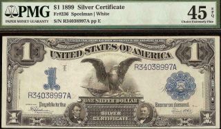 Large 1899 $1 Dollar Bill Black Eagle Note Silver Certificate Fr 236 Pmg 45 Epq