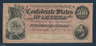 Csa T - 64 $500 1864 Conf States Of America Dk Red Shade Vf,  Well Centered Hw4798
