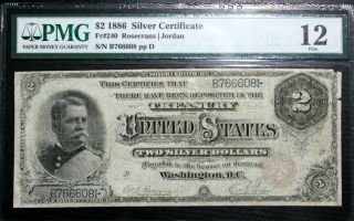 Fr.  240 1886 $2 Two Dollars “hancock” Silver Certificate Pmg 12 Fine