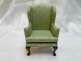 Dollhouse Upholstered Wing Chair.  Marked C.  Krug 194.  Gorgeous