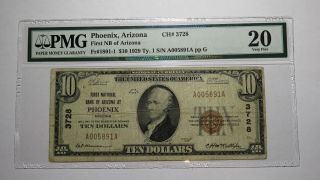 $10 1929 Phoenix Arizona Az National Currency Bank Note Bill Ch.  3728 Vf Pmg