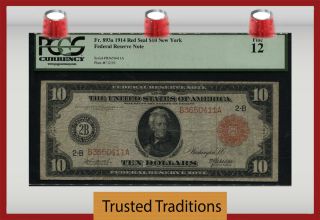 Tt Fr 893a 1914 $10 Federal Reserve Note York Red Seal Pcgs 12 Fine