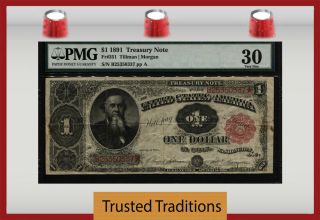 Tt Fr 351 1891 $1 Treasury Note Small Red Seal Stanton Pmg 30 Very Fine