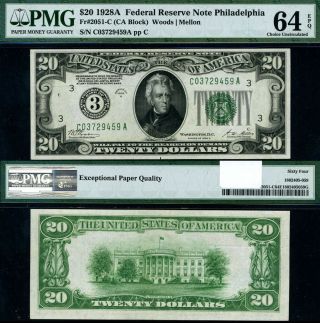 Fr.  2051 C $20 1928 - A Federal Reserve Note Philadelphia C - A Block Choice Pmg Cu6