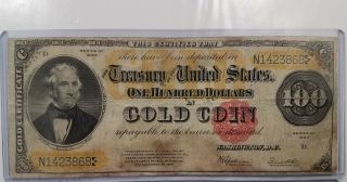 $100 Gold Certificate Fr - 1215 Us Currency Note 1922 Fr1215 Very Fine 20 Benton