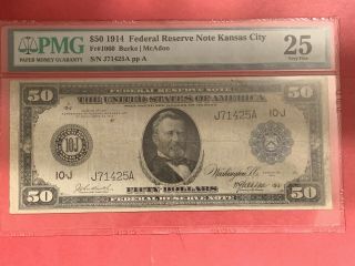 $50 1914 Federal Reserve Note Kansas City Fr 1060 Pmg Very Fine 25