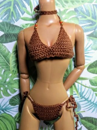 Brown Bikini Set Fits 16 " Tonner Sized Tyler,  Sybarite,  Ellowyne Etc