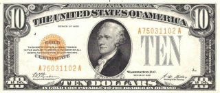United States Gold Certificate 10 Dollars Series 1928 Fr: 2400 Choice Crisp Unc.